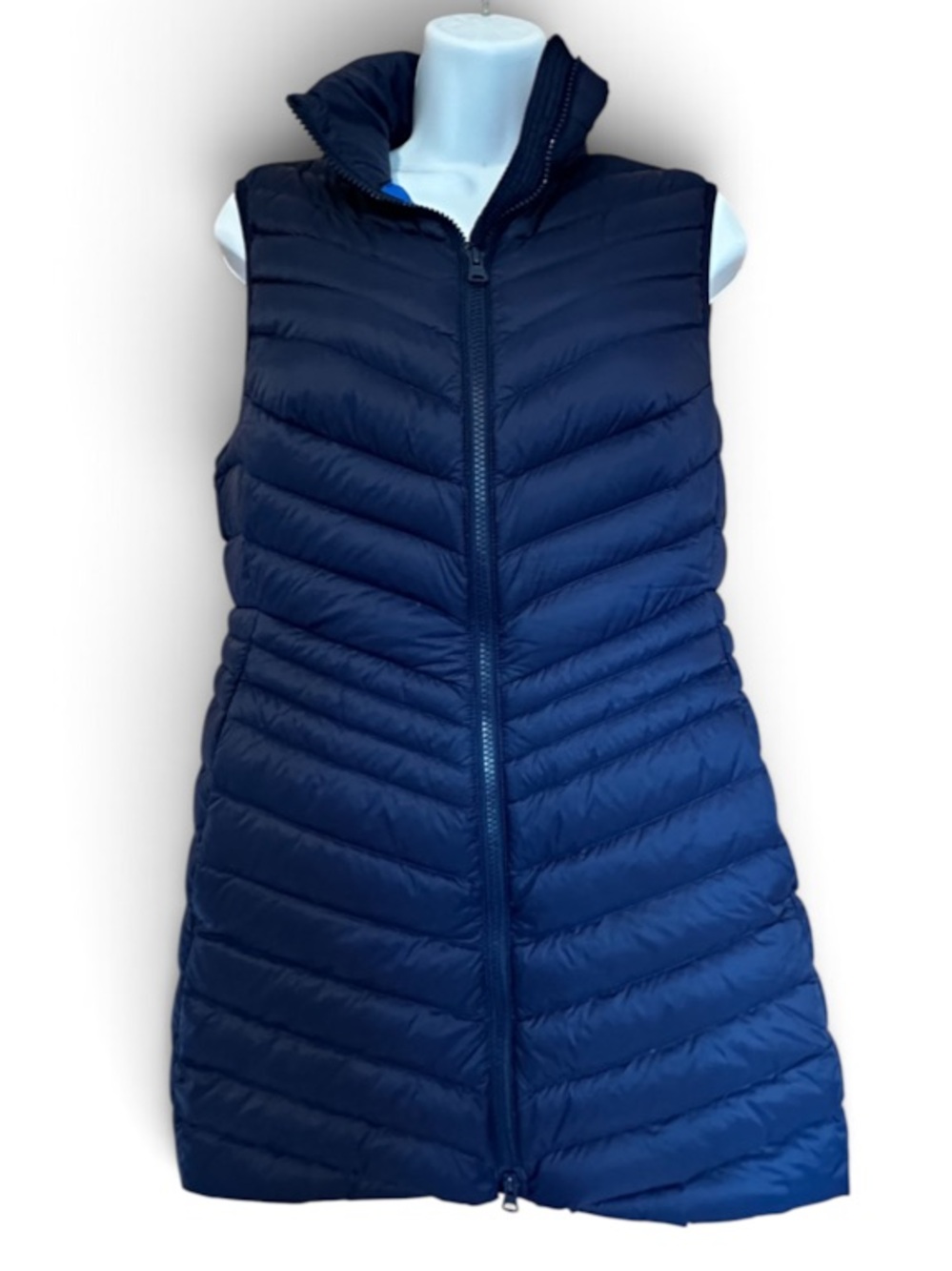 Lands' End Down Quilted Down Long Puffer Vest Navy Blue Small - Picture 3 of 9